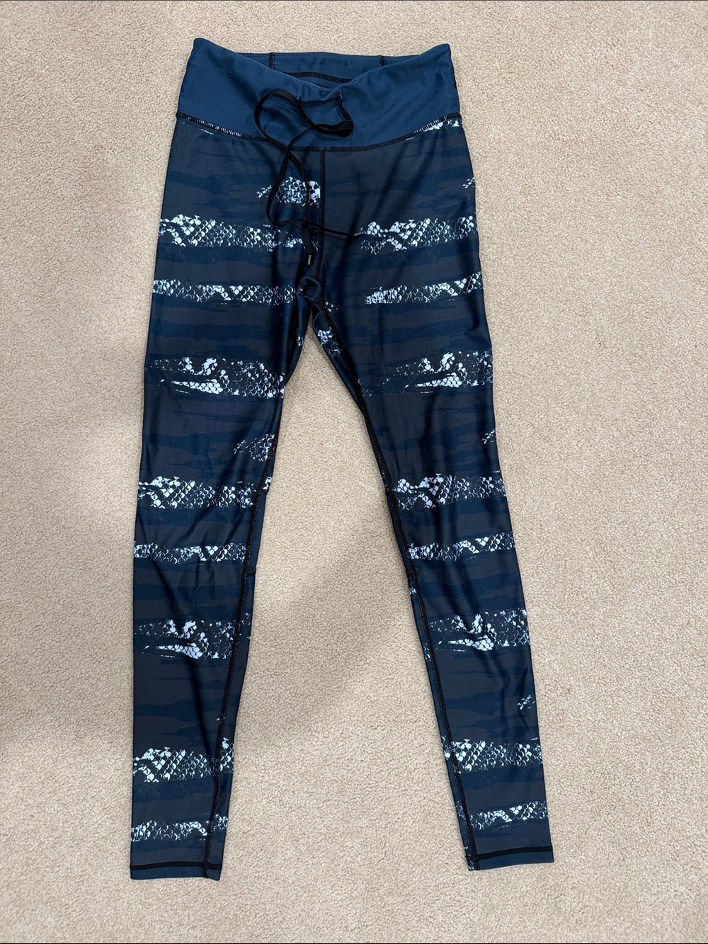 Women’s Navy Blue Workout Leggings with Drawstring Waist